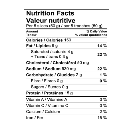 Premium sliced donair loaf - nutritional facts