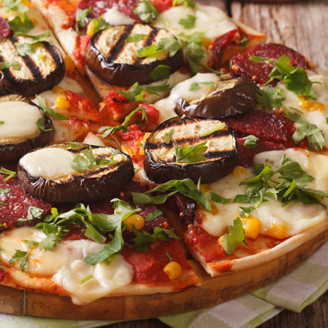 Salami Eggplant Pizza